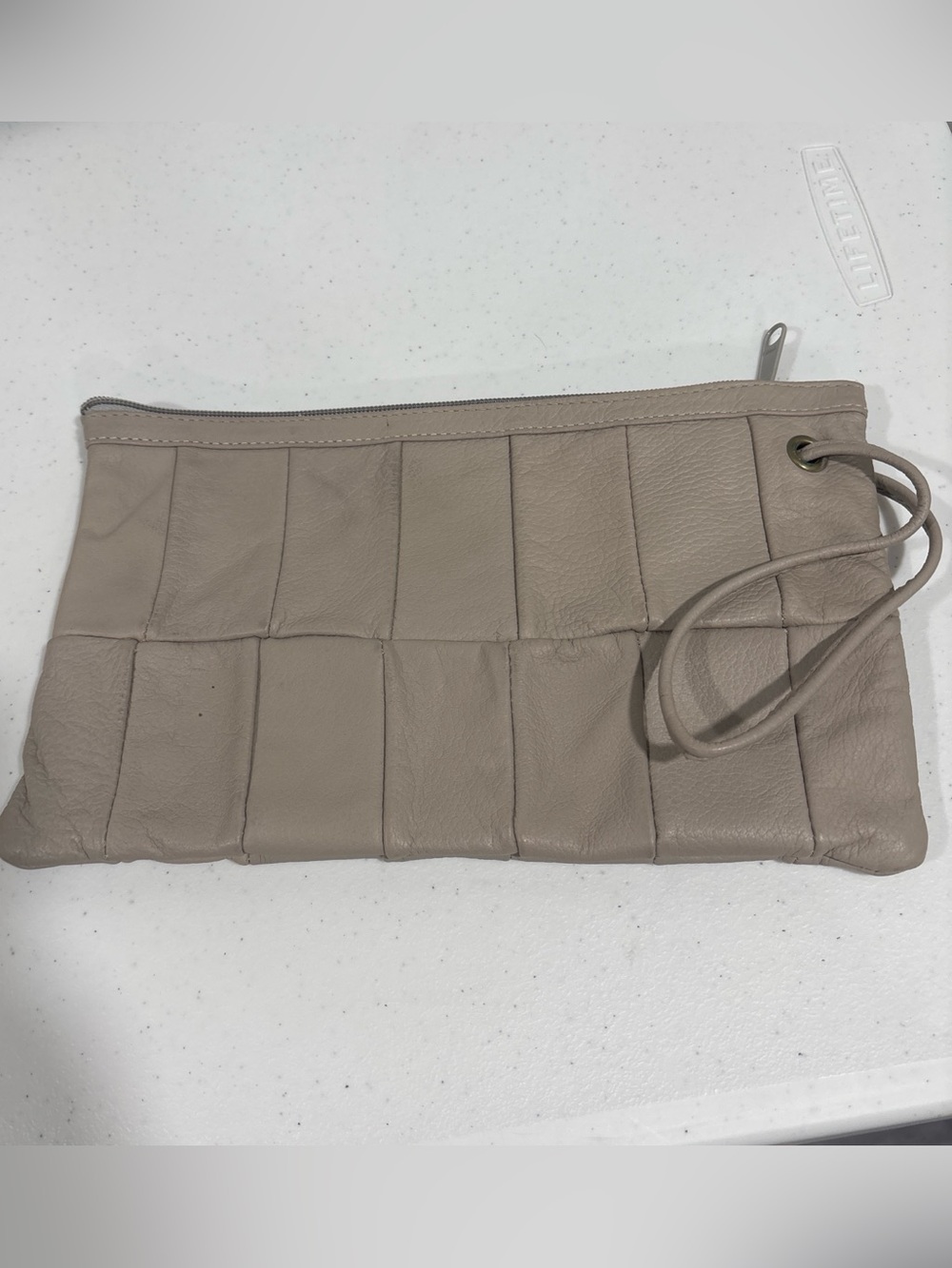 Vintage Andrew Geller Boutique Beige Pleated Leather Wristlet Clutch